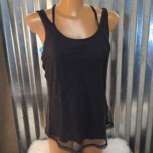 Black Mesh Women's Tank Top w/ blue sports bra! NEW